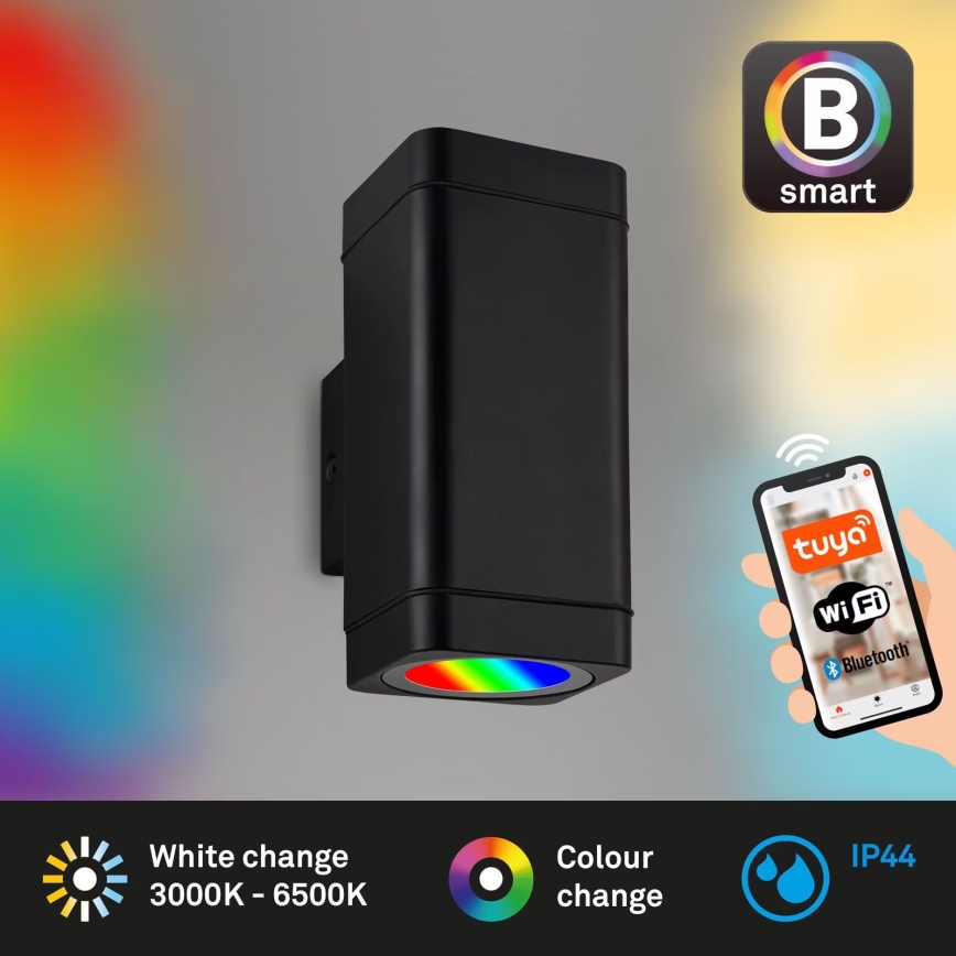 Briloner 3675-025 - LED RGBW Dimmable outdoor wall light 2xLED/8,5W/230V 3000-6500K Wi-Fi Tuya IP44 black