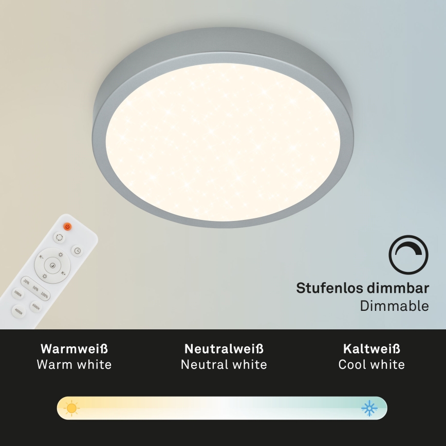 Briloner 3701-014 - LED Dimmable ceiling light RUNA LED/18W/230V 2700-6500K silver + remote control