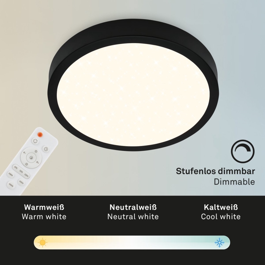 Briloner 3704-015 - LED Dimmable ceiling light RUNA LED/22W/230V 2700-6500K black + remote control