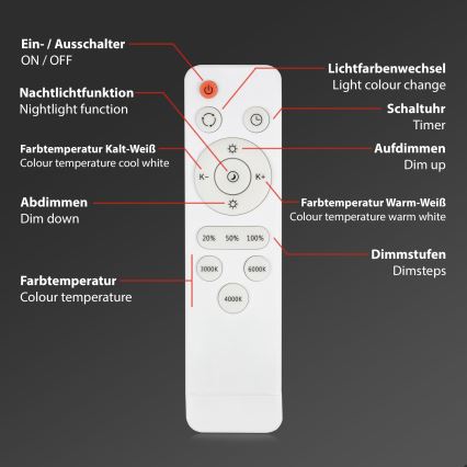 Briloner 3704-016 - LED Dimmable ceiling light RUNA LED/22W/230V 2700-6500K white + remote control