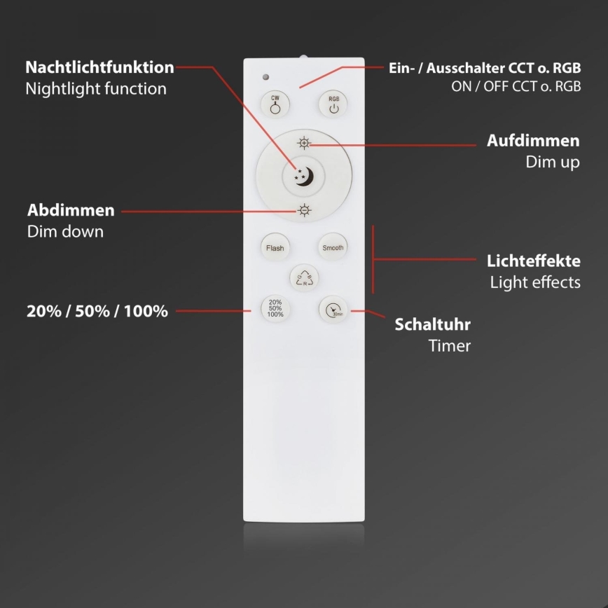 Briloner 3709-015 - LED RGBW Dimmable ceiling light LED/22W/230V 4000K d. 38 cm black + remote control