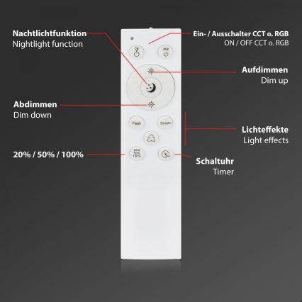 Briloner 3709-016 - LED RGBW Dimmable ceiling light LED/22W/230V 4000K d. 38 cm white + remote control
