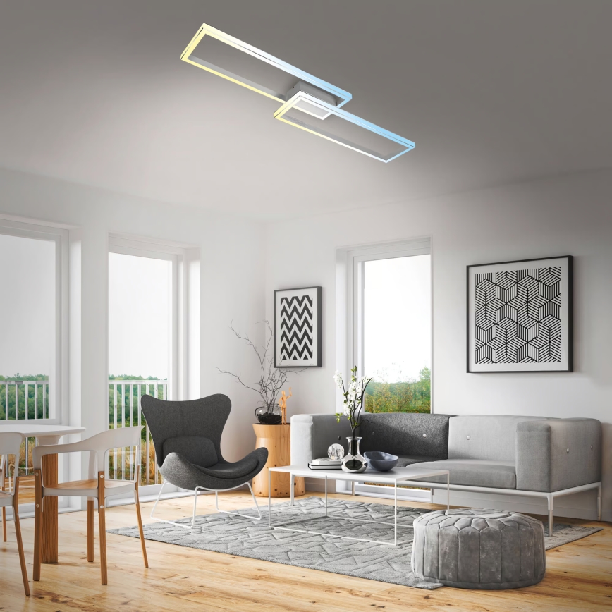 Briloner 3761019 - Dimmable LED ceiling light, 45W, 230V, 2700–6500 K, matte chrome + remote control