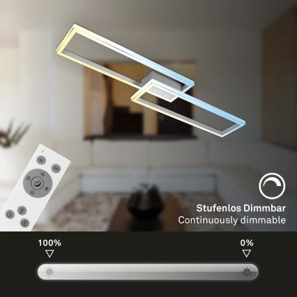 Briloner 3761019 - Dimmable LED ceiling light, 45W, 230V, 2700–6500 K, matte chrome + remote control