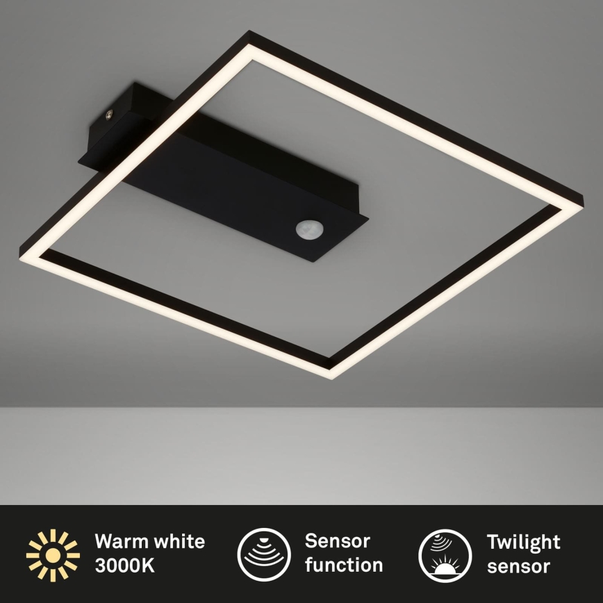 Briloner 3770-015 - LED ceiling light with motion and dusk sensor FRAME LED/14W/230V 3000K 30x32 cm black