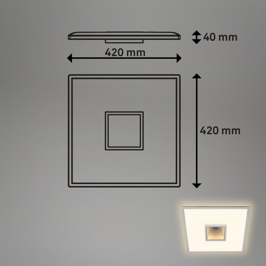 Briloner 3848014 - TORO LED Ceiling Light, 18W/230V, 42 x 42 cm, Matte Chrome