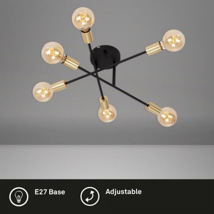 Briloner 3868-065 - Surface-mounted chandelier BLACK STEEL 6xE27/60W/230V