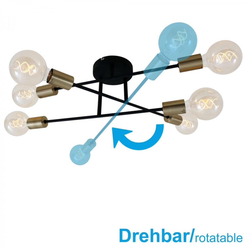 Briloner 3868-065 - Surface-mounted chandelier BLACK STEEL 6xE27/60W/230V