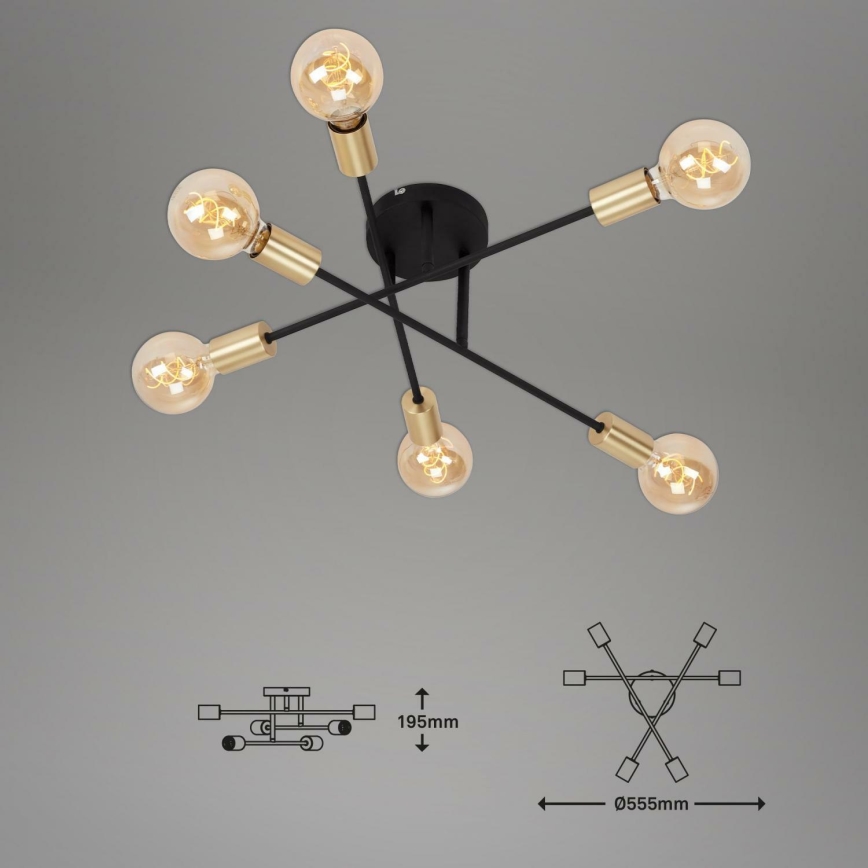 Briloner 3868-065 - Surface-mounted chandelier BLACK STEEL 6xE27/60W/230V