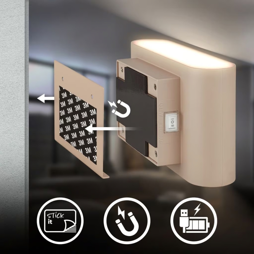 Briloner 3878011 - LED Rechargeable Wall Light with Motion and Dusk Sensor CHAT LED/3W/5V 2000 mAh Beige