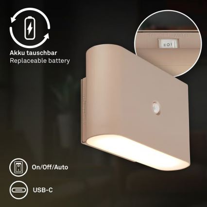 Briloner 3878011 - LED Rechargeable Wall Light with Motion and Dusk Sensor CHAT LED/3W/5V 2000 mAh Beige