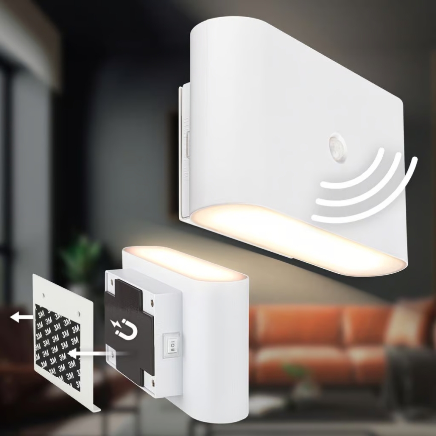 Briloner 3878016 - Rechargeable LED Wall Light with Motion and Dusk Sensor CHAT LED/3W/5V 2000 mAh white