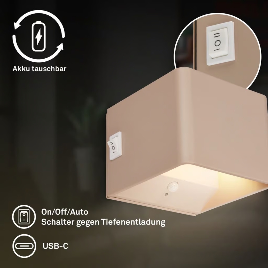 Briloner 3879011 - LED Rechargeable Wall Light with Motion and Dusk Sensor BORRA LED/1.5W/5V 3600 mAh Beige