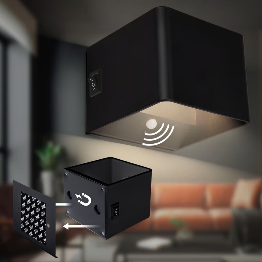 Briloner 3879015 - BORRA LED Rechargeable Wall Light with Motion and Dusk Sensor LED/1.5W/5V 3600 mAh Black