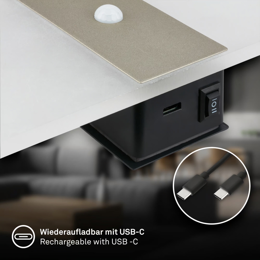 Briloner 3888012 - AURA Rechargeable LED Wall Light with Motion and Dusk Sensor LED/2.5W/5V 1800 mAh Matte Chrome