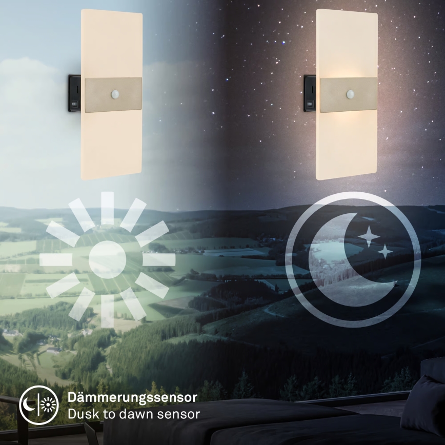 Briloner 3888012 - AURA Rechargeable LED Wall Light with Motion and Dusk Sensor LED/2.5W/5V 1800 mAh Matte Chrome