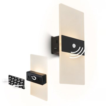 Briloner 3888015 - AURA Rechargeable LED Wall Light with Motion and Dusk Sensor, LED/2.5W/5V, 1800 mAh, Black