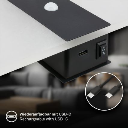 Briloner 3888015 - AURA Rechargeable LED Wall Light with Motion and Dusk Sensor, LED/2.5W/5V, 1800 mAh, Black