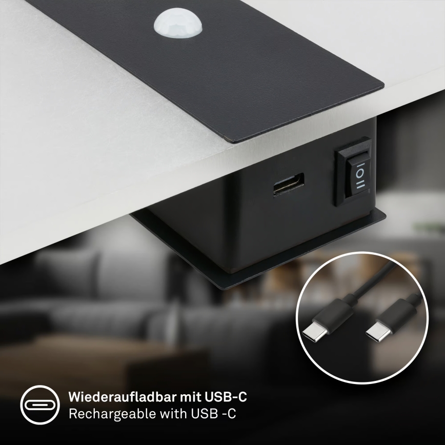 Briloner 3888015 - AURA Rechargeable LED Wall Light with Motion and Dusk Sensor, LED/2.5W/5V, 1800 mAh, Black