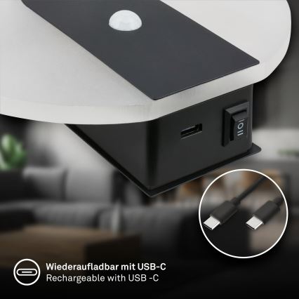 Briloner 3889015 - LED rechargeable wall light with motion and dusk sensor TARO LED/2.5W/5V 1800 mAh black