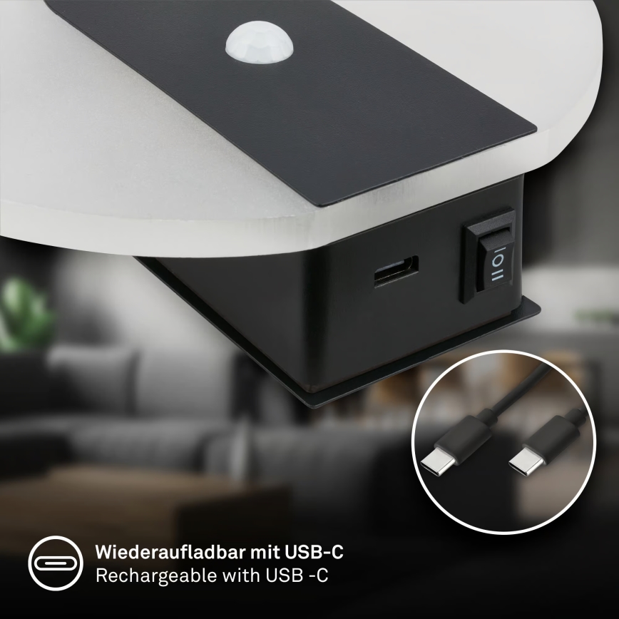 Briloner 3889015 - LED rechargeable wall light with motion and dusk sensor TARO LED/2.5W/5V 1800 mAh black