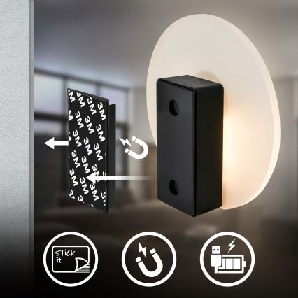 Briloner 3889015 - LED rechargeable wall light with motion and dusk sensor TARO LED/2.5W/5V 1800 mAh black