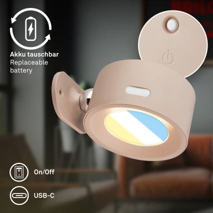 Briloner 3896011 - TARI LED Dimmable Rechargeable Wall Light, 1.6W/5V, 1500 mAh, Beige