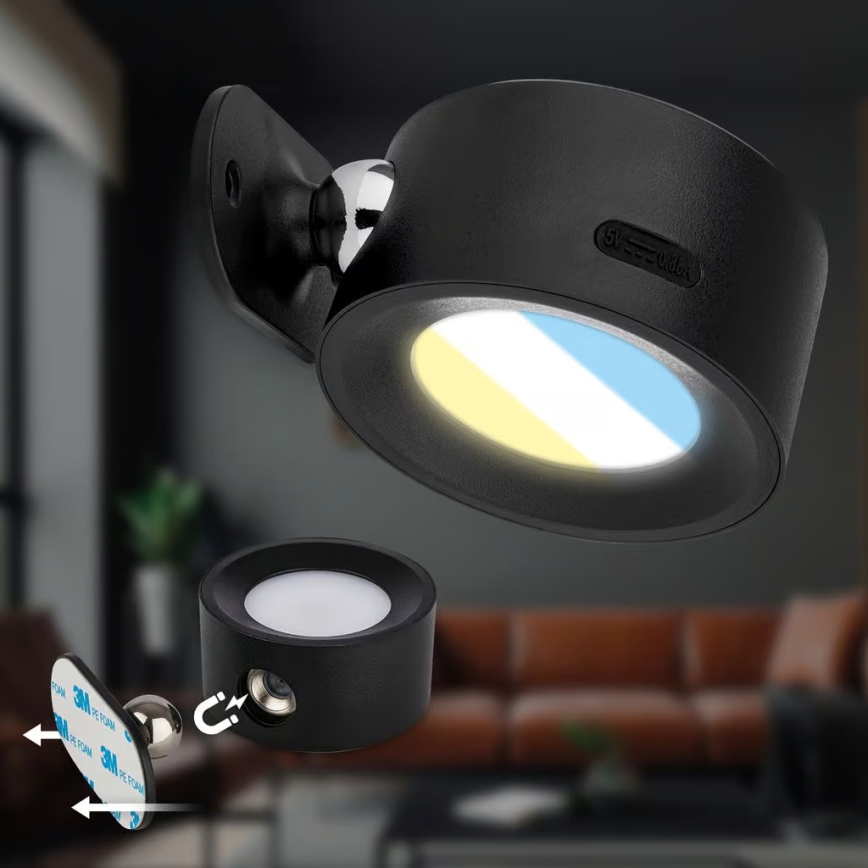 Briloner 3896015 - TARI LED Dimmable Rechargeable Wall Light 1.6W/5V 1500 mAh Black