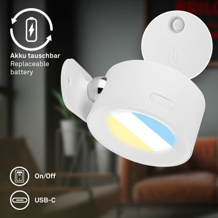Briloner 3896016 - TARI LED Dimmable Rechargeable Wall Light LED/1,6W/5V 1500 mAh White