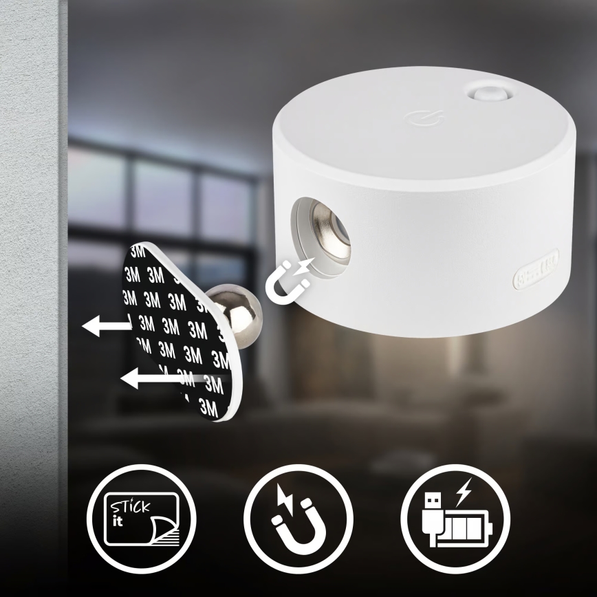Briloner 3896016 - TARI LED Dimmable Rechargeable Wall Light LED/1,6W/5V 1500 mAh White