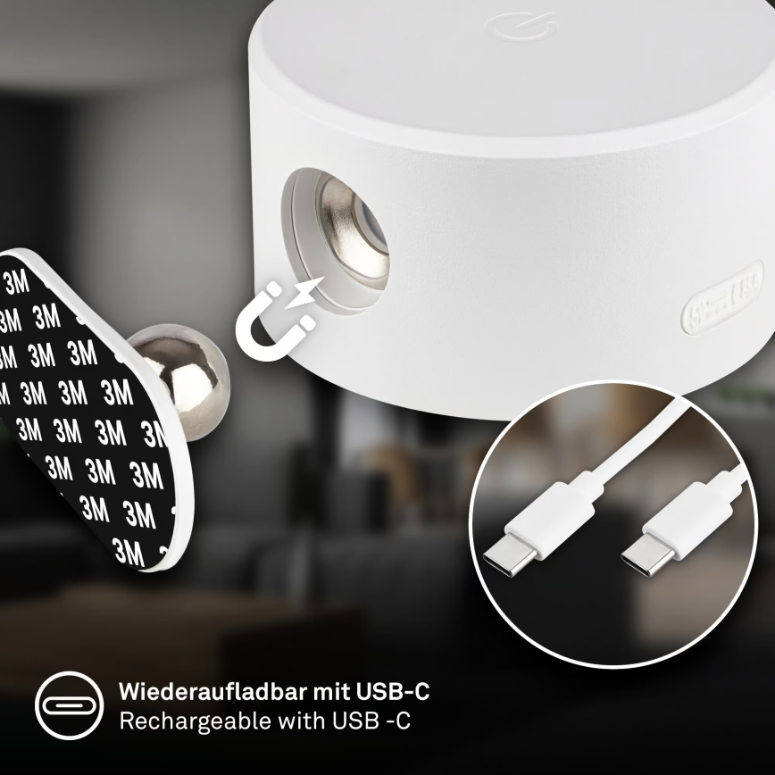 Briloner 3896016 - TARI LED Dimmable Rechargeable Wall Light LED/1,6W/5V 1500 mAh White