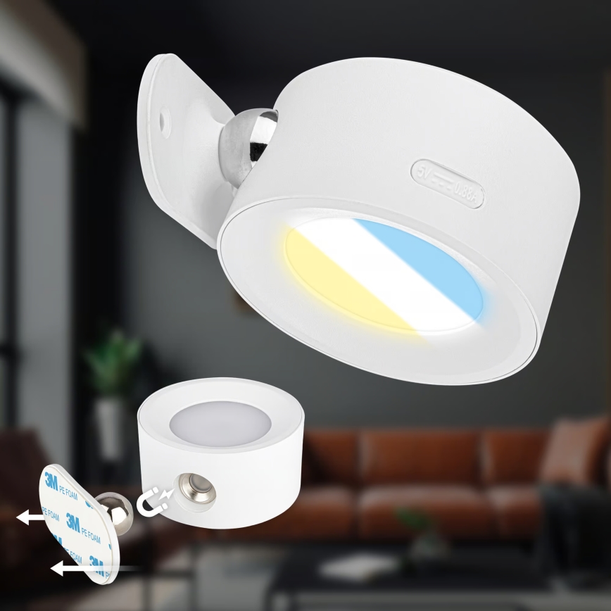 Briloner 3896016 - TARI LED Dimmable Rechargeable Wall Light LED/1,6W/5V 1500 mAh White