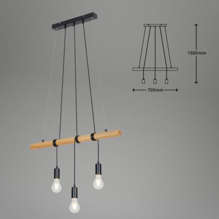 Briloner 4015035 - Chandelier on a string 3xE27/25W/230V rubber tree