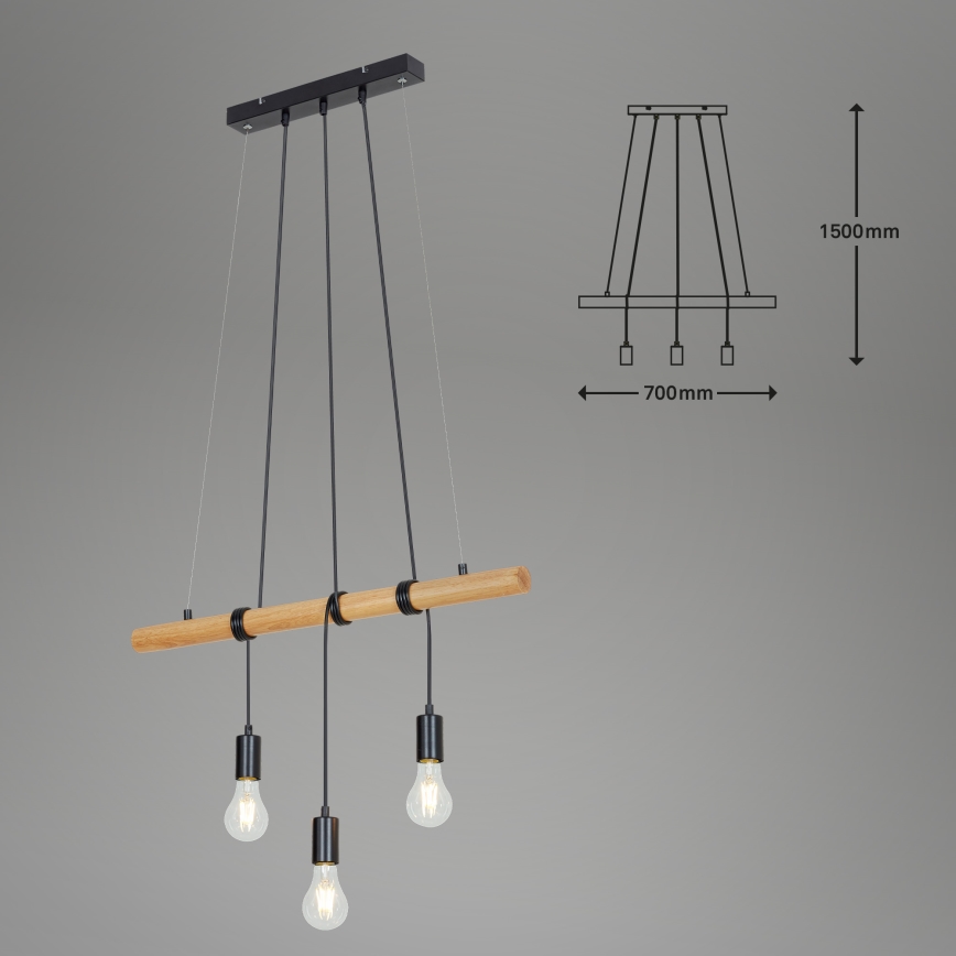 Briloner 4015035 - Chandelier on a string 3xE27/25W/230V rubber tree