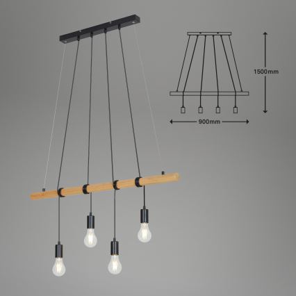 Briloner 4015045 - Chandelier on a string 4xE27/25W/230V rubber tree