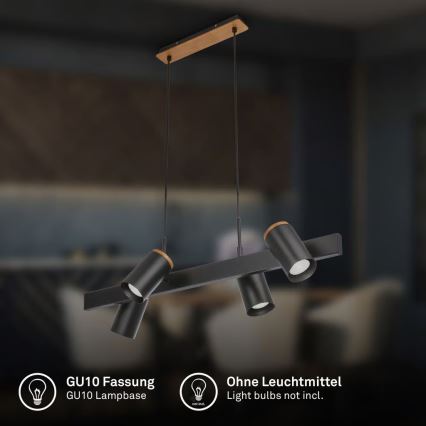 Briloner 4059045 - ERA Cable Pendant Light 4xGU10/10W/230V Black
