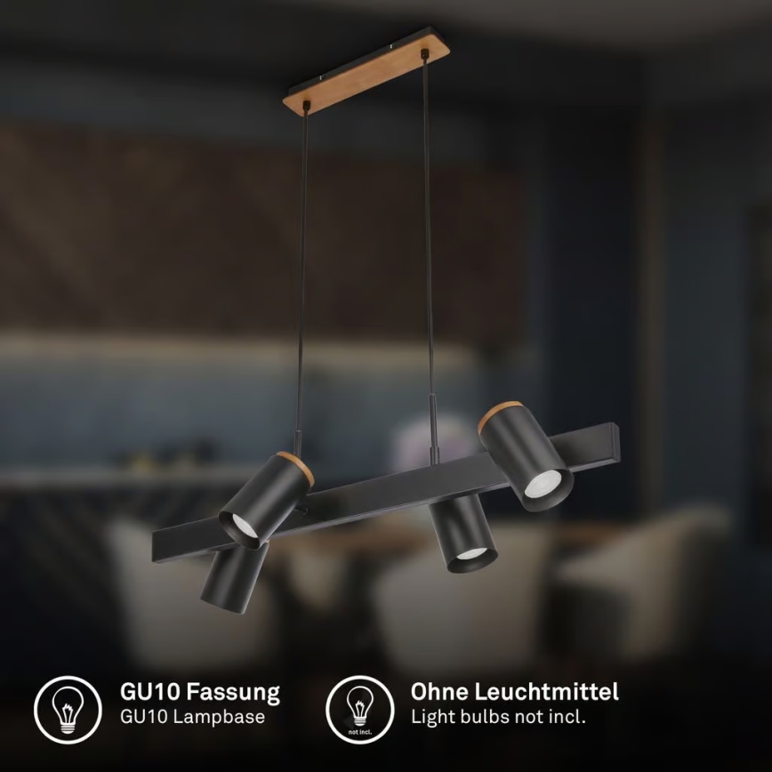 Briloner 4059045 - ERA Cable Pendant Light 4xGU10/10W/230V Black