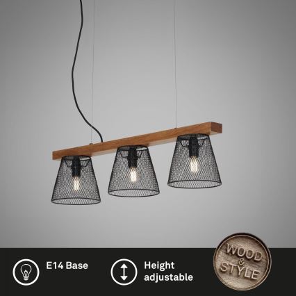 Briloner 4077-035 - Chandelier on a string WOOD & STYLE 3xE14/25W/230V rubber tree