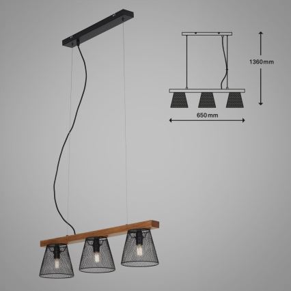 Briloner 4077-035 - Chandelier on a string WOOD & STYLE 3xE14/25W/230V rubber tree