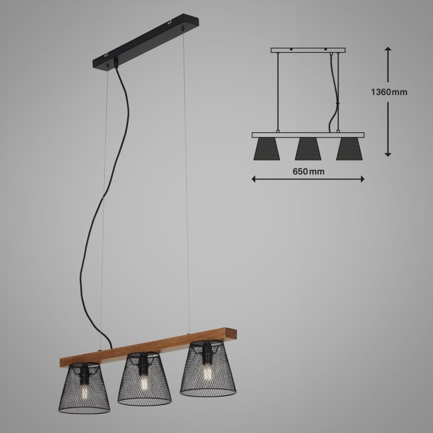 Briloner 4077-035 - Chandelier on a string WOOD & STYLE 3xE14/25W/230V rubber tree