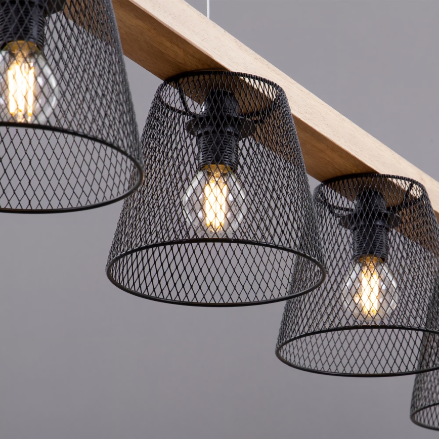 Briloner 4077-055 - WOOD & STYLE Cable-Hung Pendant, 5xE14/25W/230V, Rubberwood