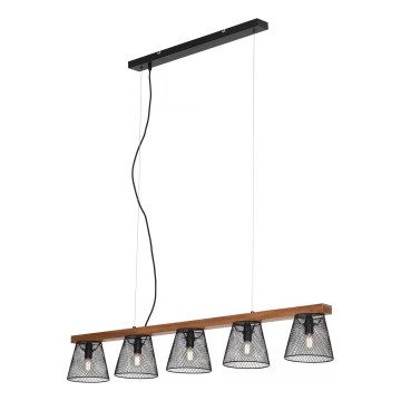 Briloner 4077-055 - WOOD & STYLE Cable-Hung Pendant, 5xE14/25W/230V, Rubberwood