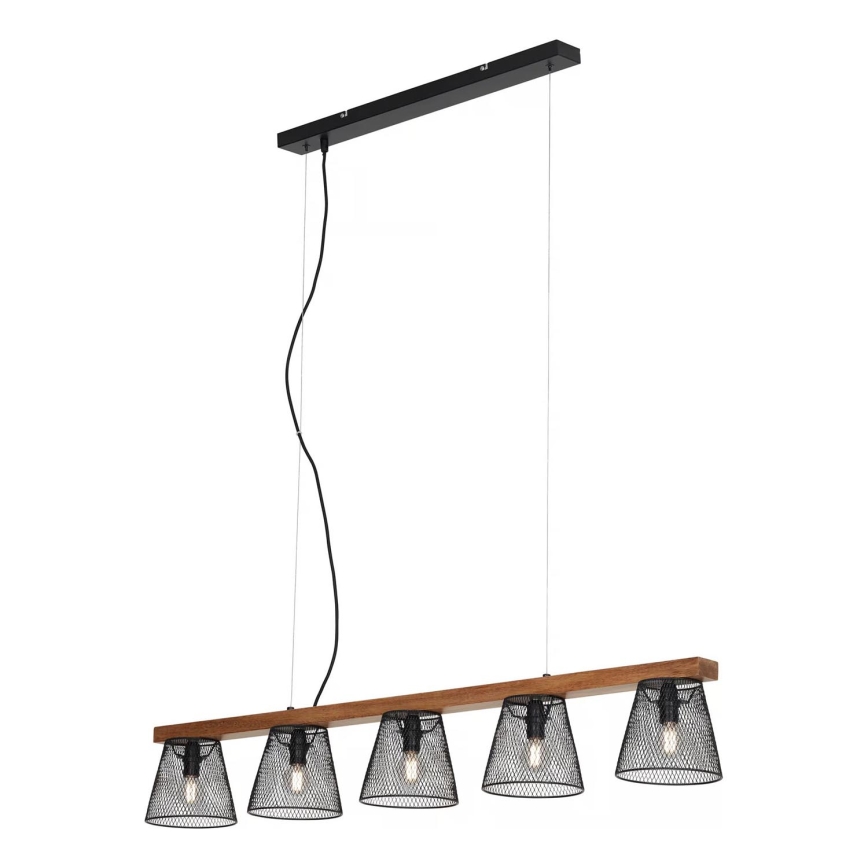 Briloner 4077-055 - WOOD & STYLE Cable-Hung Pendant, 5xE14/25W/230V, Rubberwood
