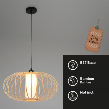 Briloner 4759011 - Pendant light on cable 1xE27/10W/230V black/bamboo