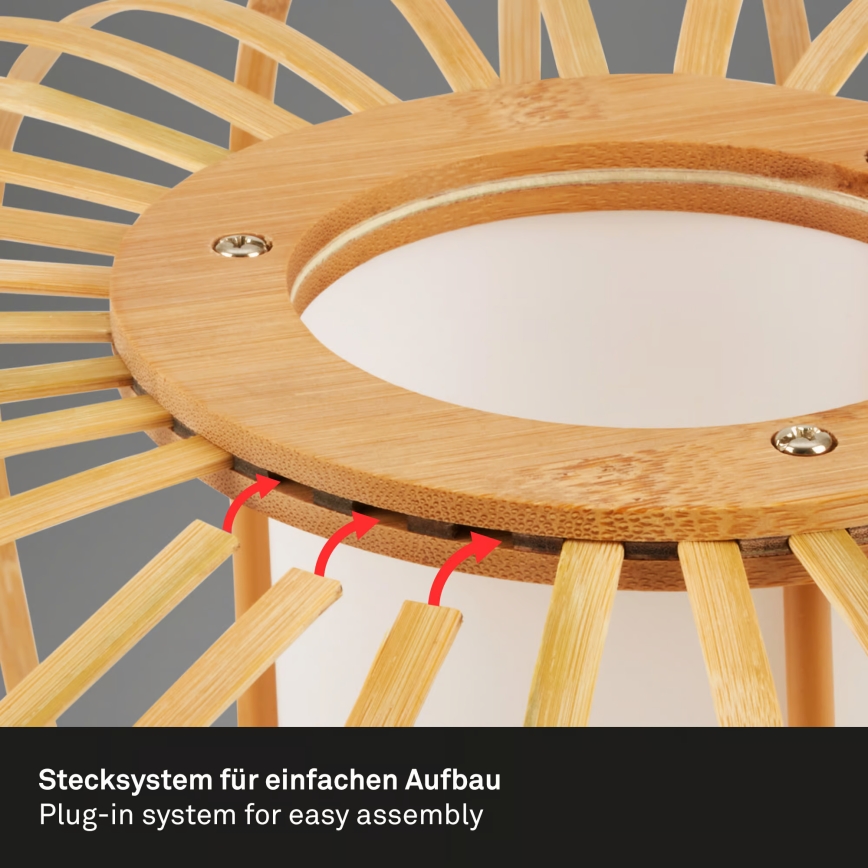 Briloner 4759011 - Pendant light on cable 1xE27/10W/230V black/bamboo