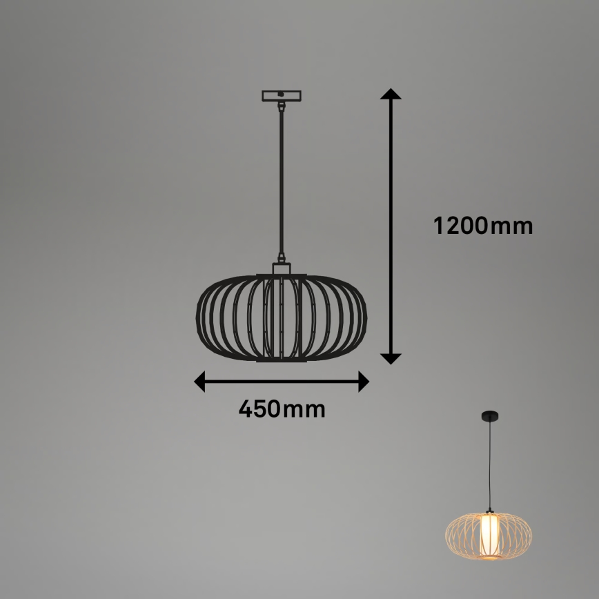 Briloner 4759011 - Pendant light on cable 1xE27/10W/230V black/bamboo