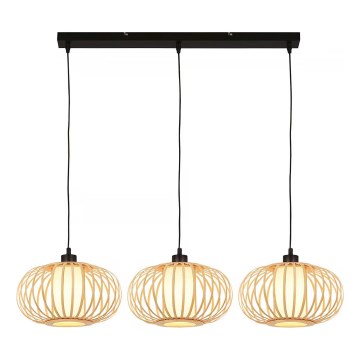 Briloner 4759031 - Cable-suspended pendant light 3x E27/10W/230V, black/bamboo