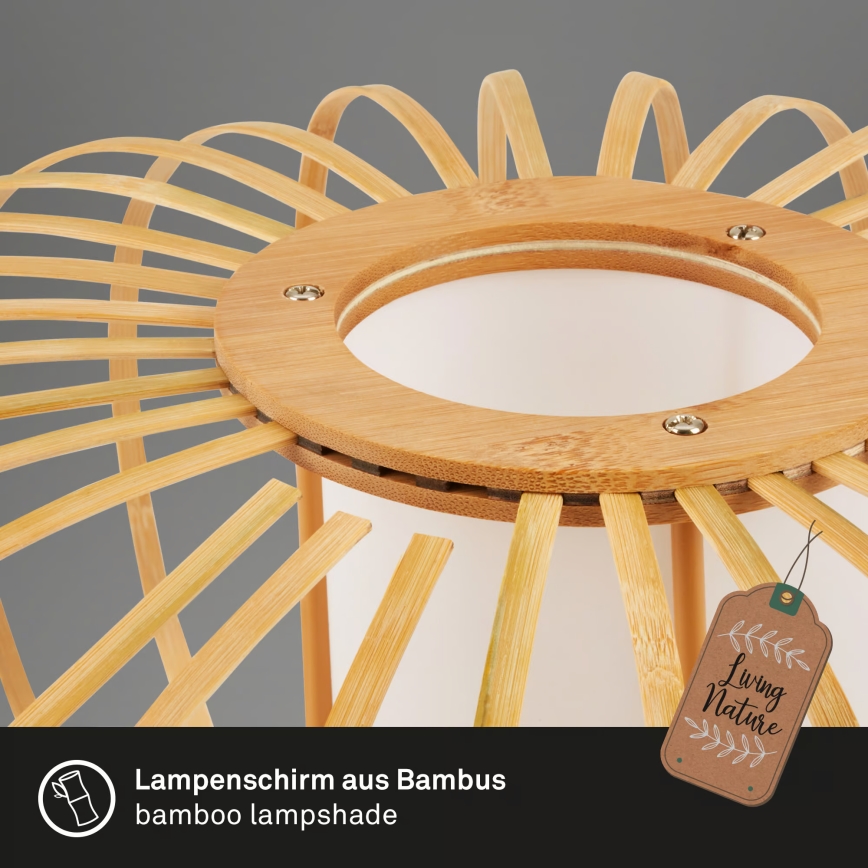 Briloner 4759031 - Cable-suspended pendant light 3x E27/10W/230V, black/bamboo