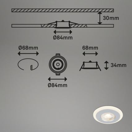 Briloner 7039034 - Set of 3 LED bathroom recessed ceiling lights 3xLED/5W/230V IP44 matte chrome