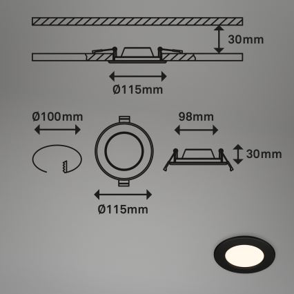 Briloner 7049015 - Dimmable LED Bathroom Recessed Downlight LED/6W/230V 3000K IP44 Black